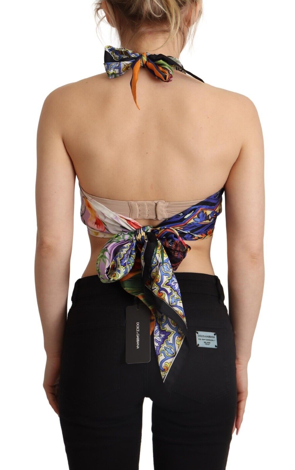 Multicolor Foulard Zijden Halter Cropped Top