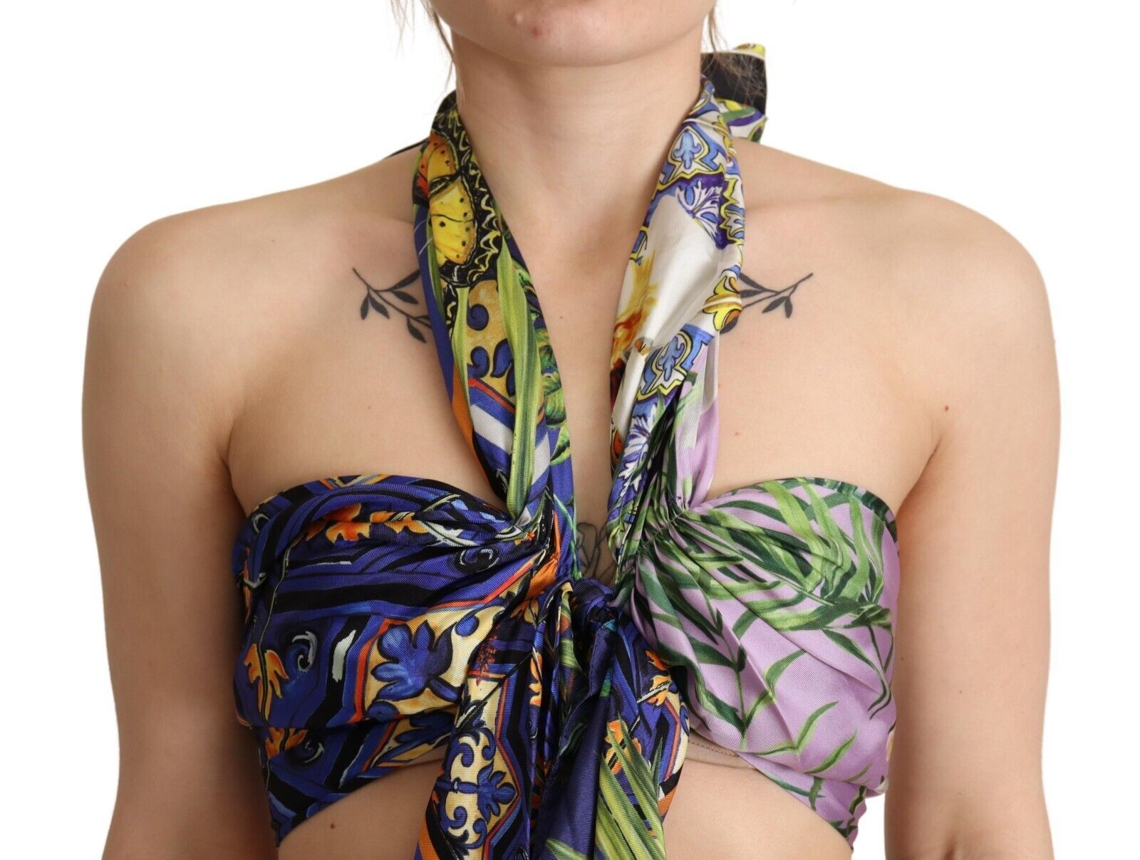 Multicolor Foulard Zijden Halter Cropped Top