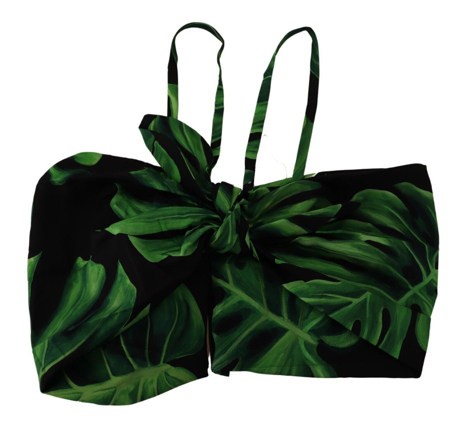 Zwarte, groene, zijden haltertop met cropped blad
