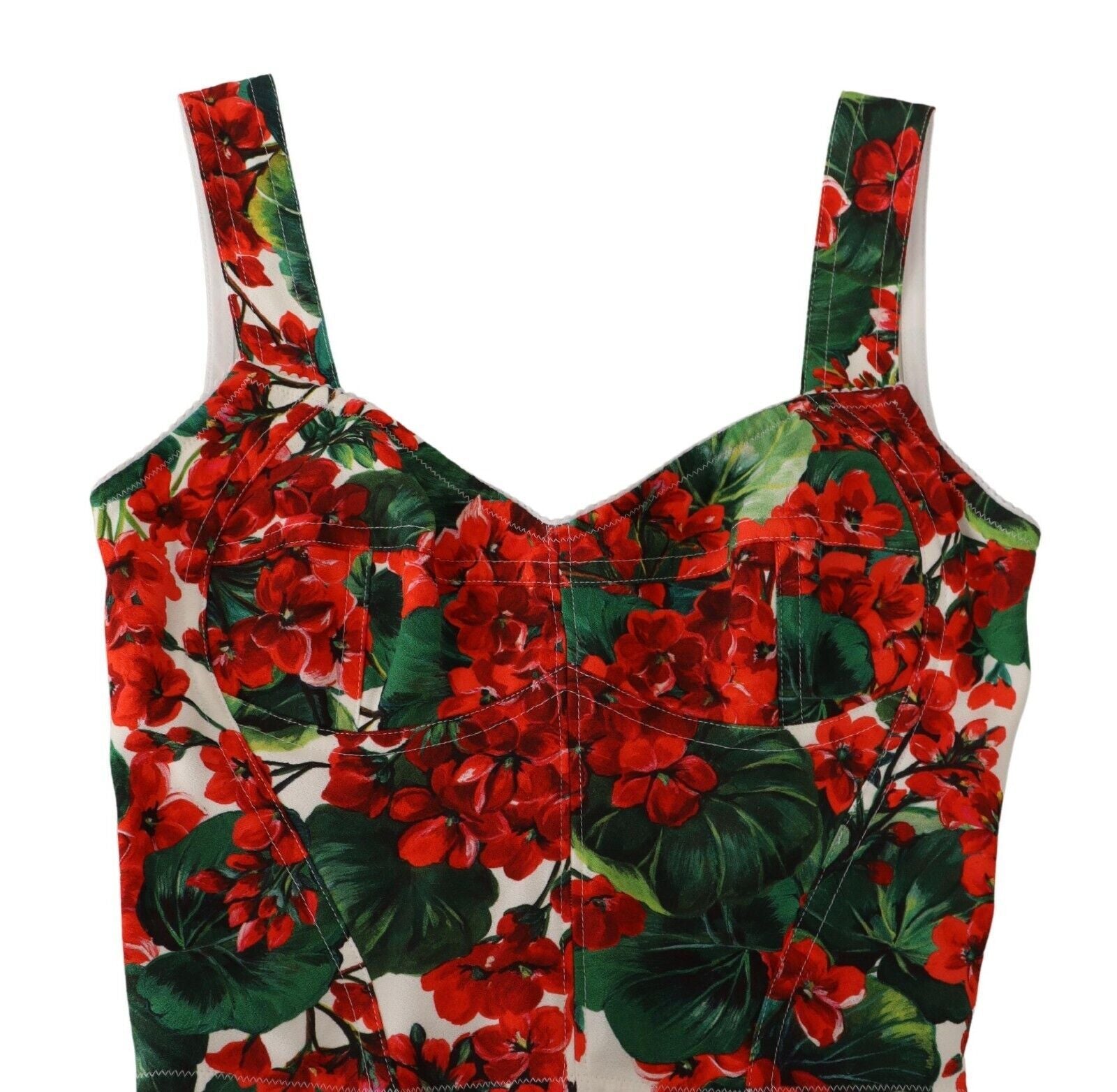 Viscose crop top met rode geraniumprint en sweetheart-hals