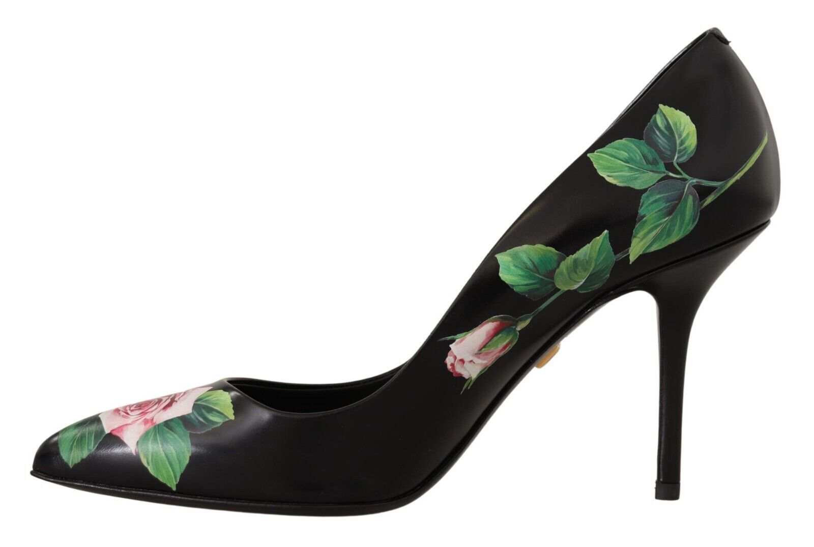 Zwarte leren rozen hoge hakken pumps schoenen