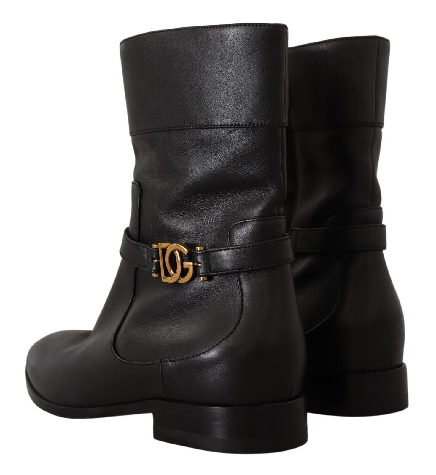 Zwarte leren flats met logo en korte laarzen