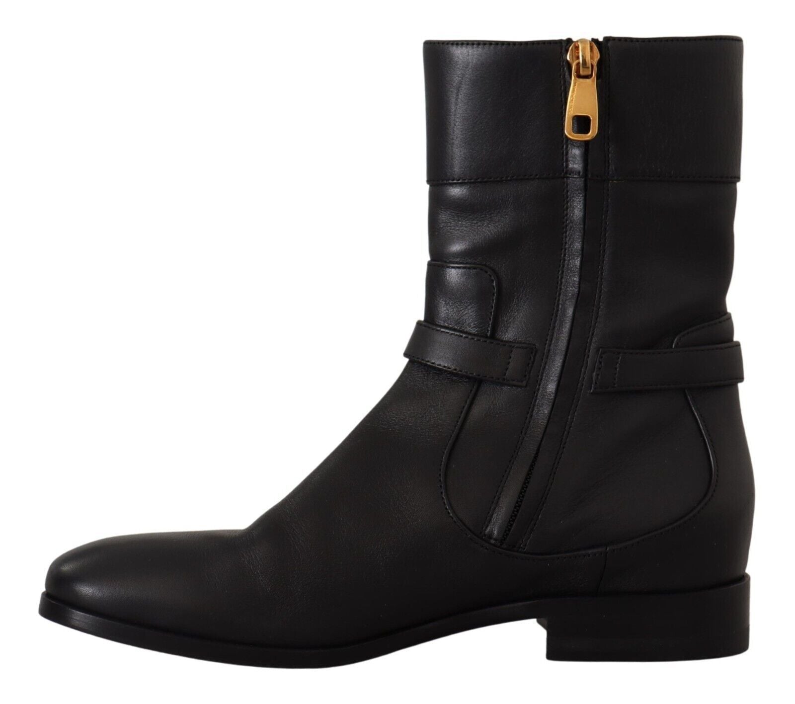 Zwarte leren flats met logo en korte laarzen