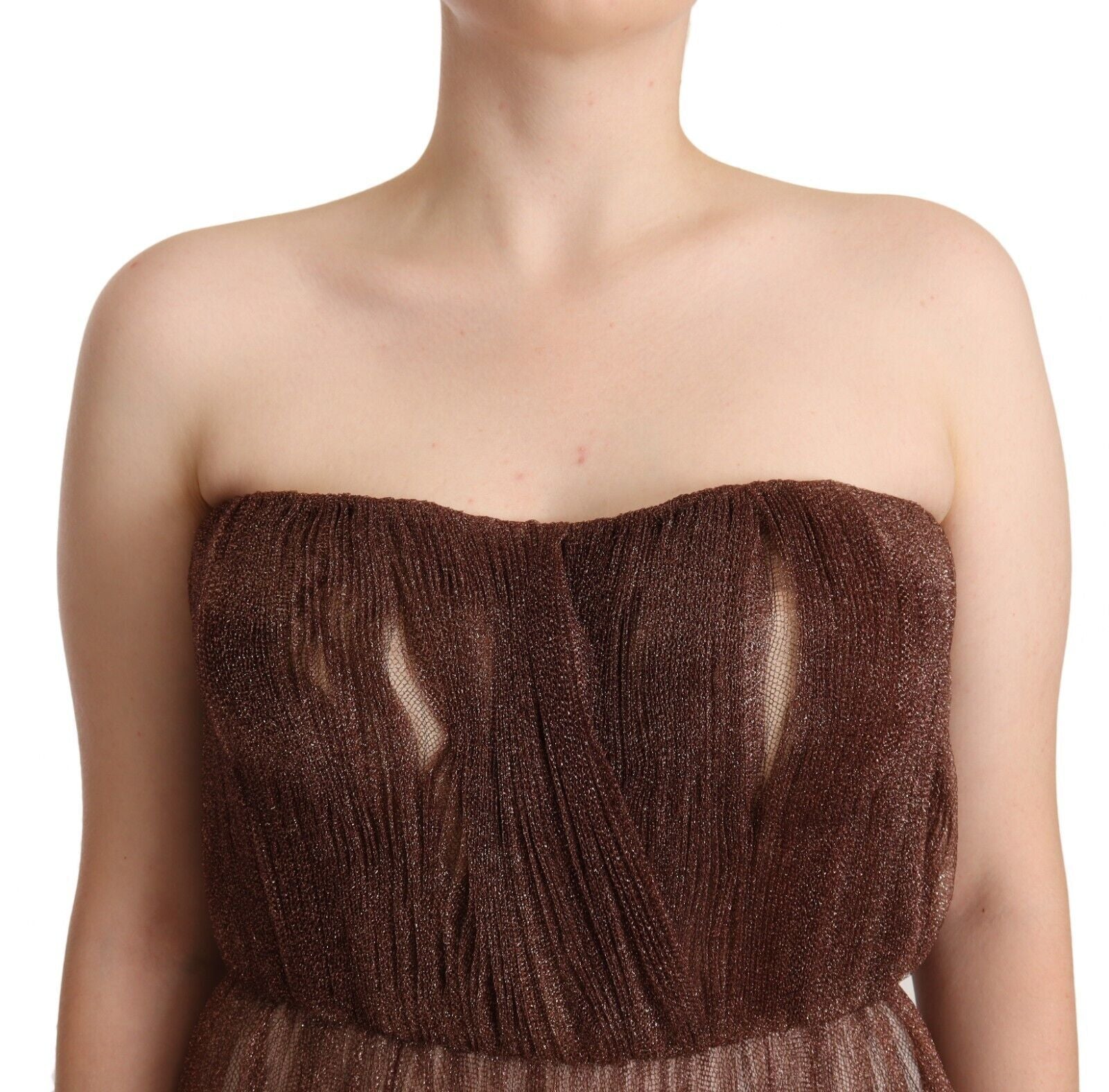 Metallic bronzen polyester maxi-jurk