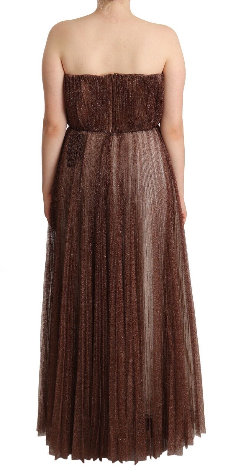 Metallic bronzen polyester maxi-jurk
