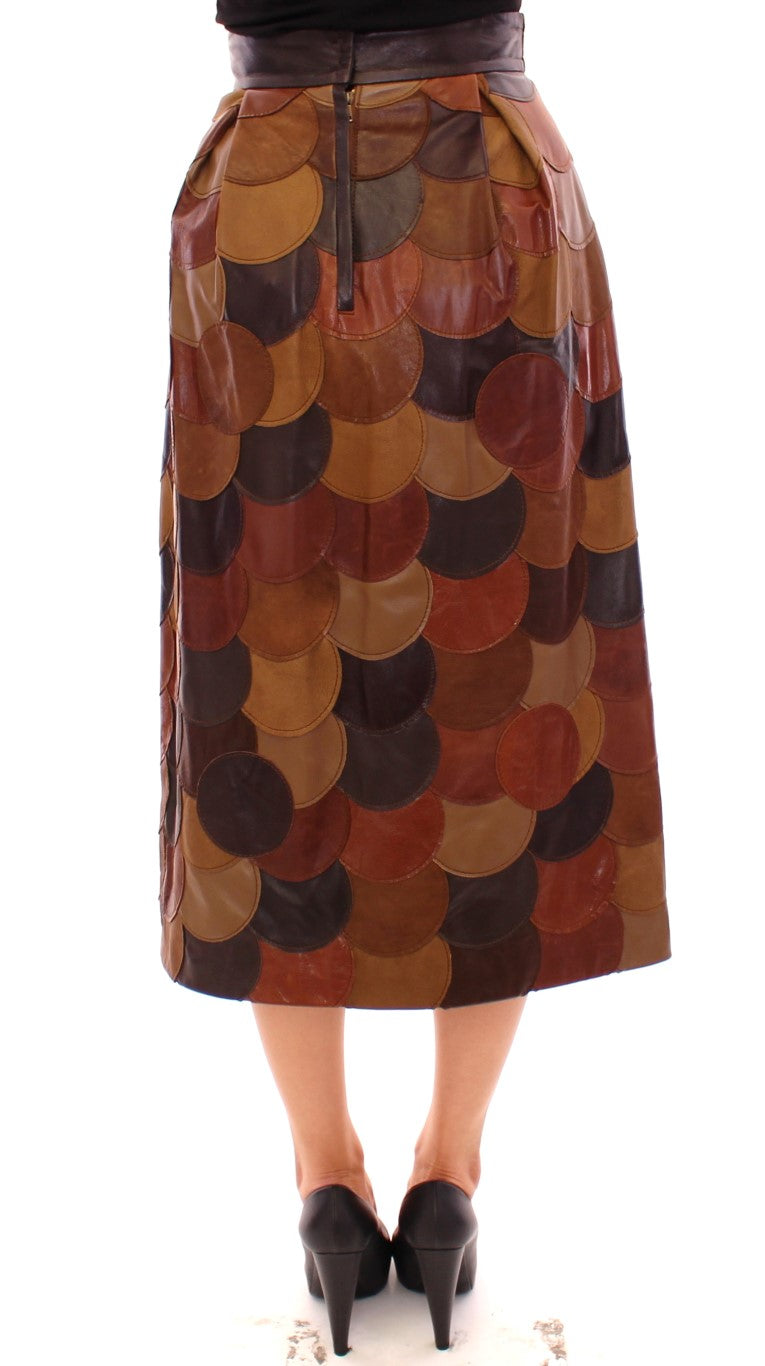 Bruine patchwork leren rechte rok