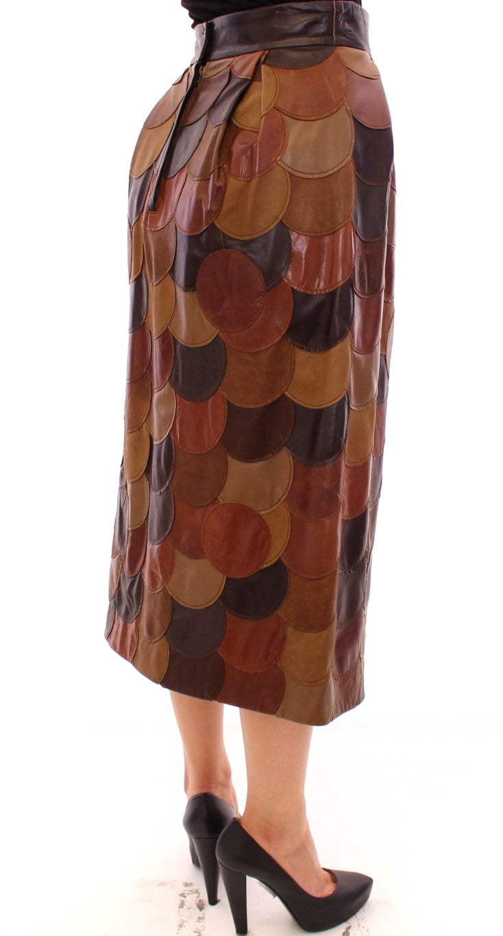 Bruine patchwork leren rechte rok