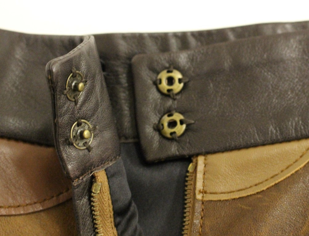 Bruine patchwork leren rechte rok