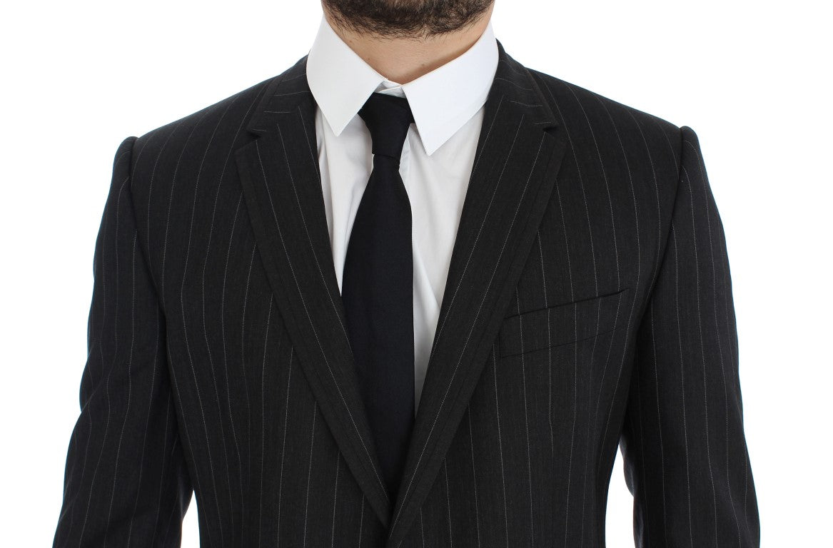 Grijs gestreepte slim fit wollen blazer