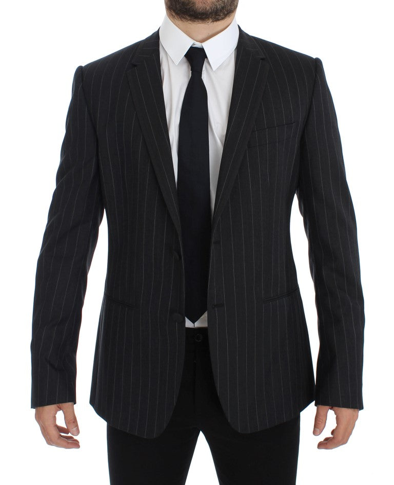 Grijs gestreepte slim fit wollen blazer
