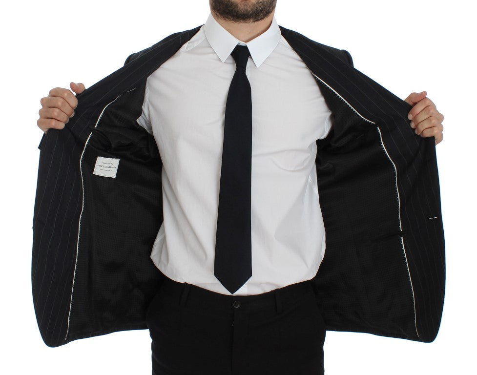 Grijs gestreepte slim fit wollen blazer