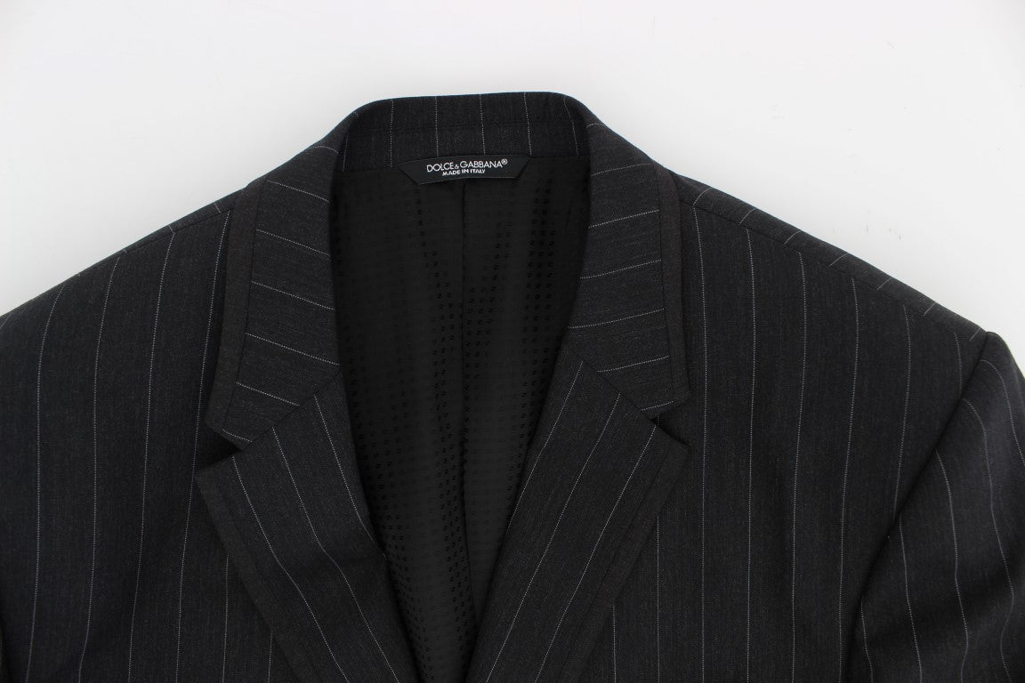 Grijs gestreepte slim fit wollen blazer