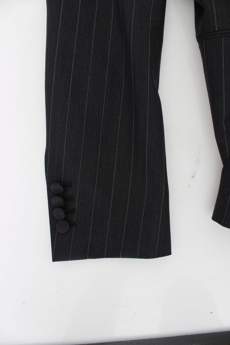Grijs gestreepte slim fit wollen blazer
