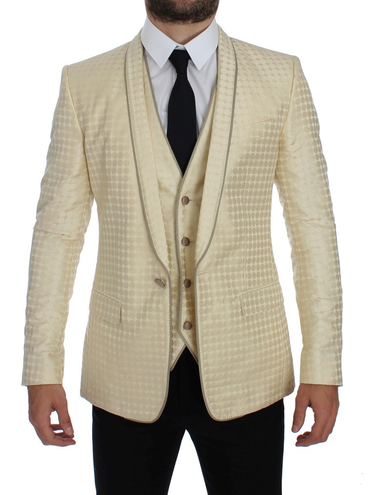 Beige zijden blazer met stippen, 2-delig