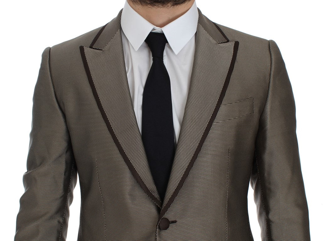 Bruine, slim fit zijden blazer met twee knopen