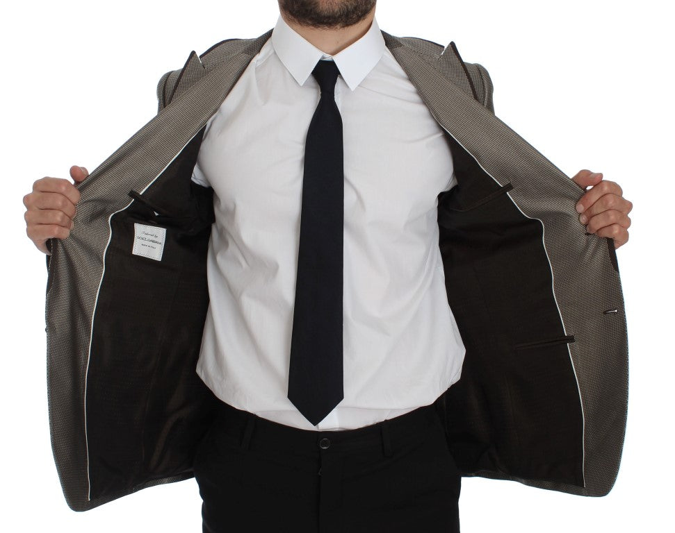 Bruine, slim fit zijden blazer met twee knopen