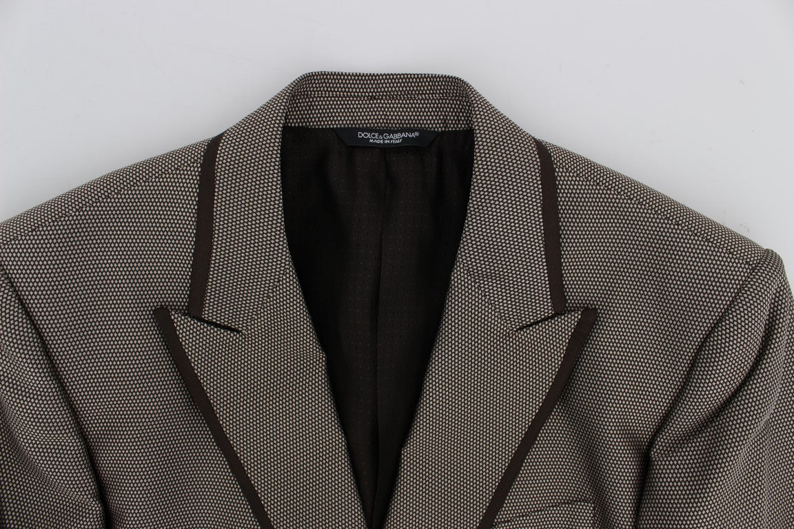 Bruine, slim fit zijden blazer met twee knopen
