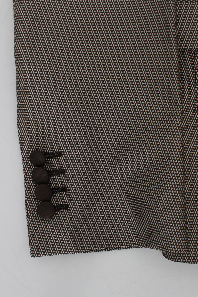 Bruine, slim fit zijden blazer met twee knopen