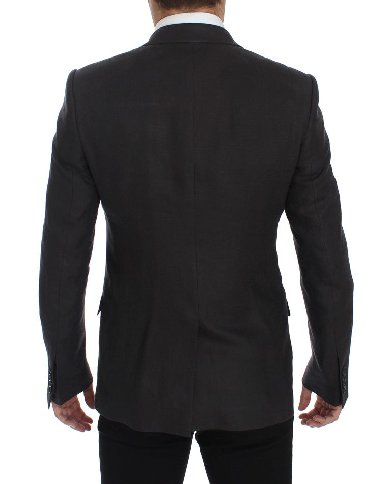 Grijs slim fit linnen blazerjack
