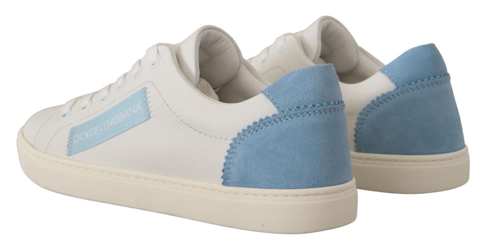 Witte blauwe leren lage sneakers