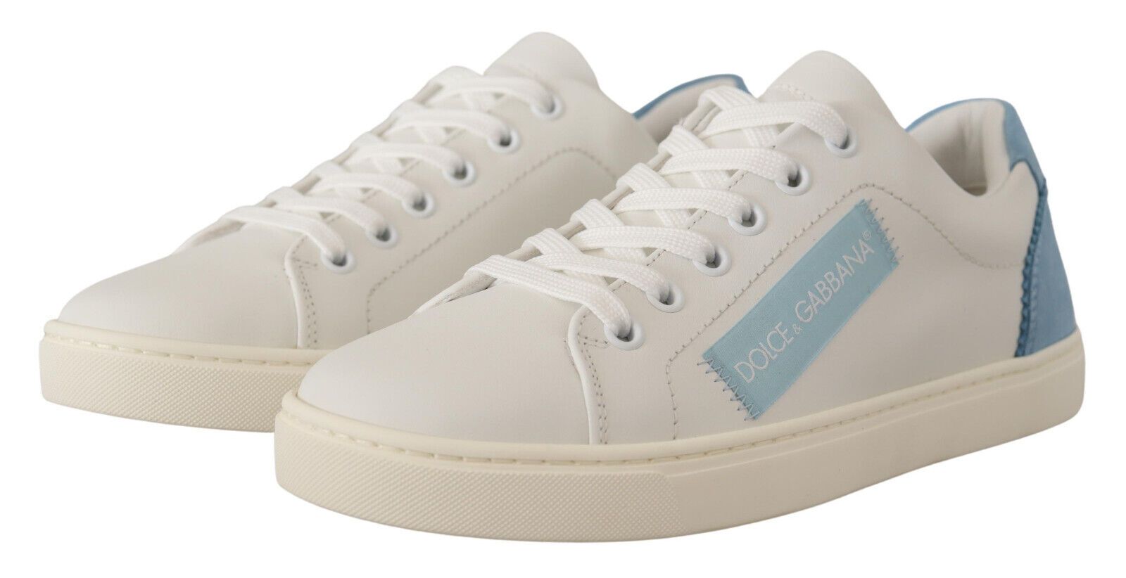 Witte blauwe leren lage sneakers