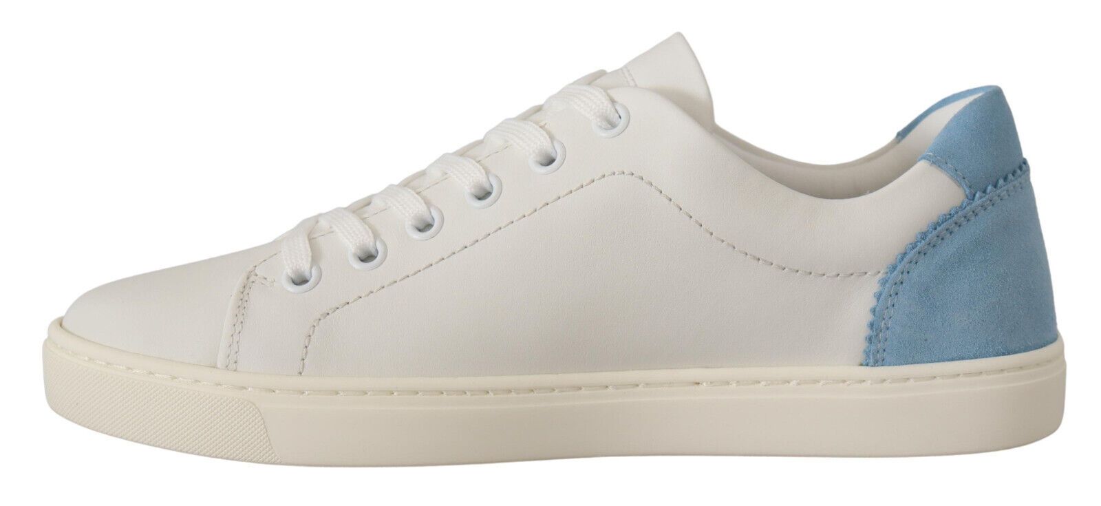 Witte blauwe leren lage sneakers