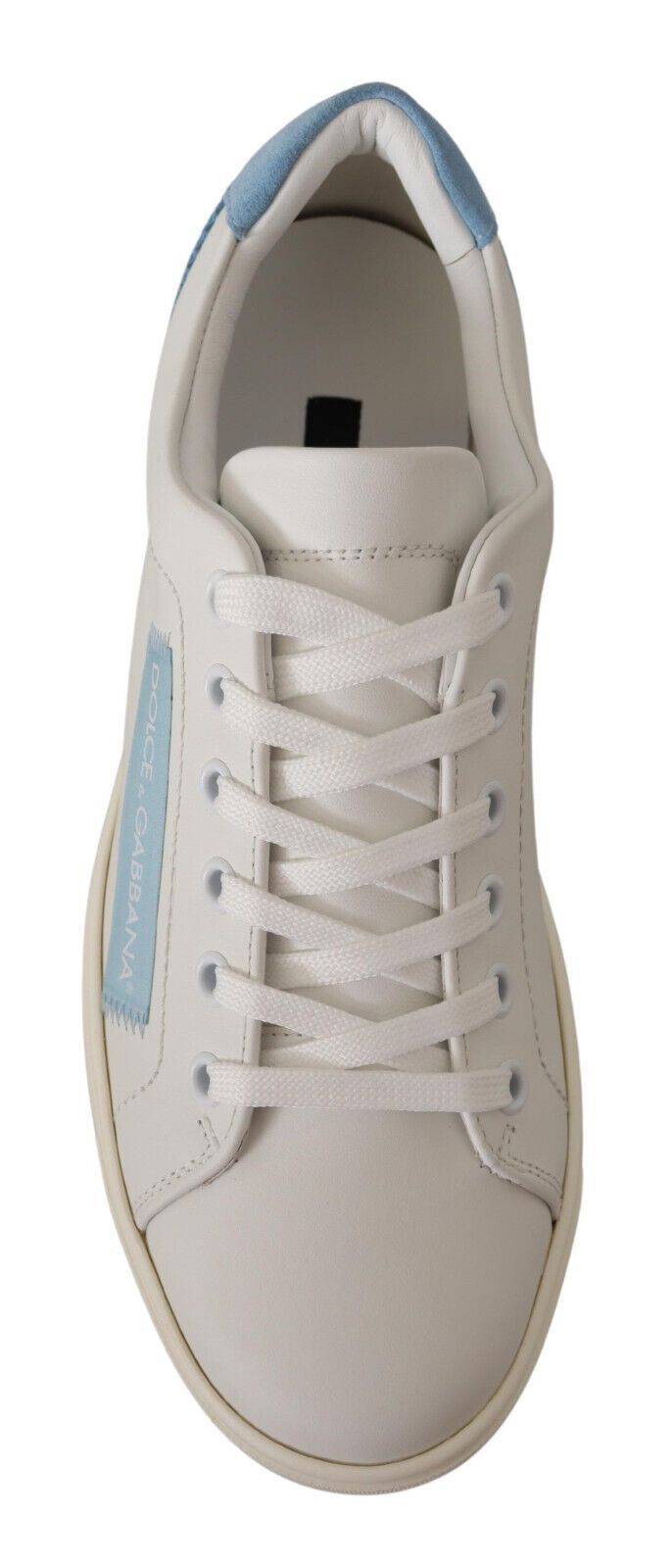 Witte blauwe leren lage sneakers