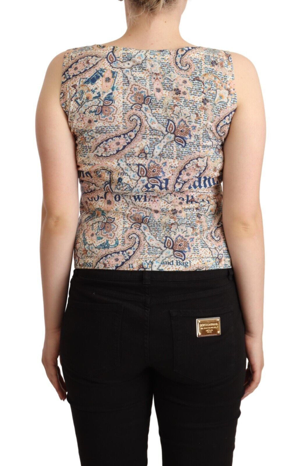 Meerkleurige katoenen mouwloze tanktop met V-hals