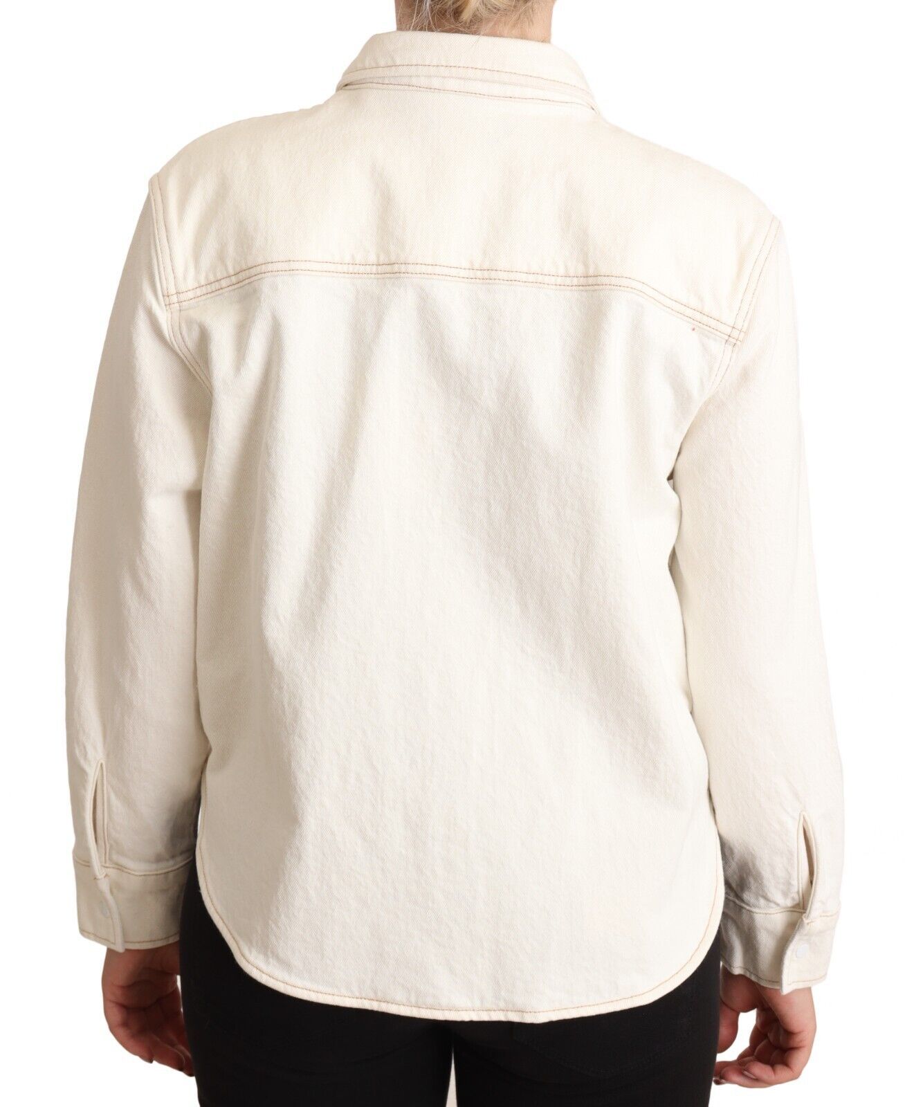 Witte katoenen polo met kraag, lange mouwen en knoopjes