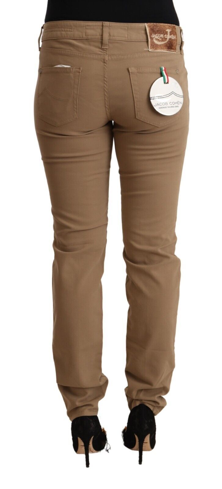 Bruine katoenen stretch skinny broek met middelhoge taille