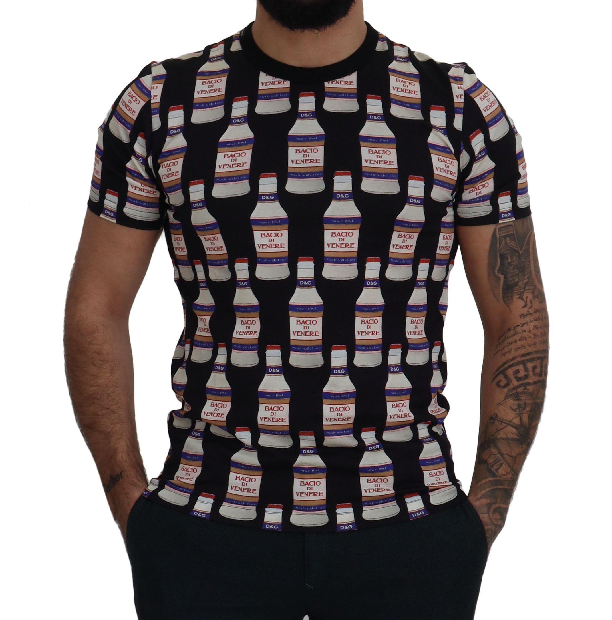 Zwart Bacio Di Venere katoenen T-shirt met ronde hals