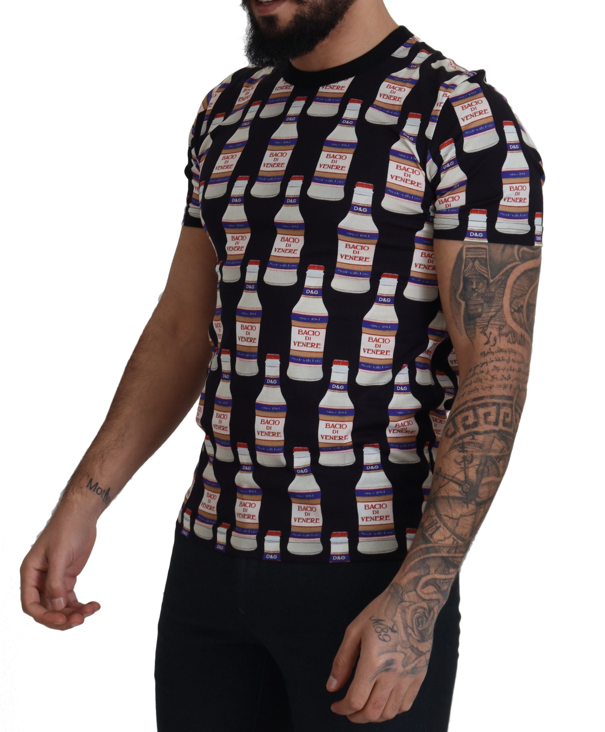 Zwart Bacio Di Venere katoenen T-shirt met ronde hals