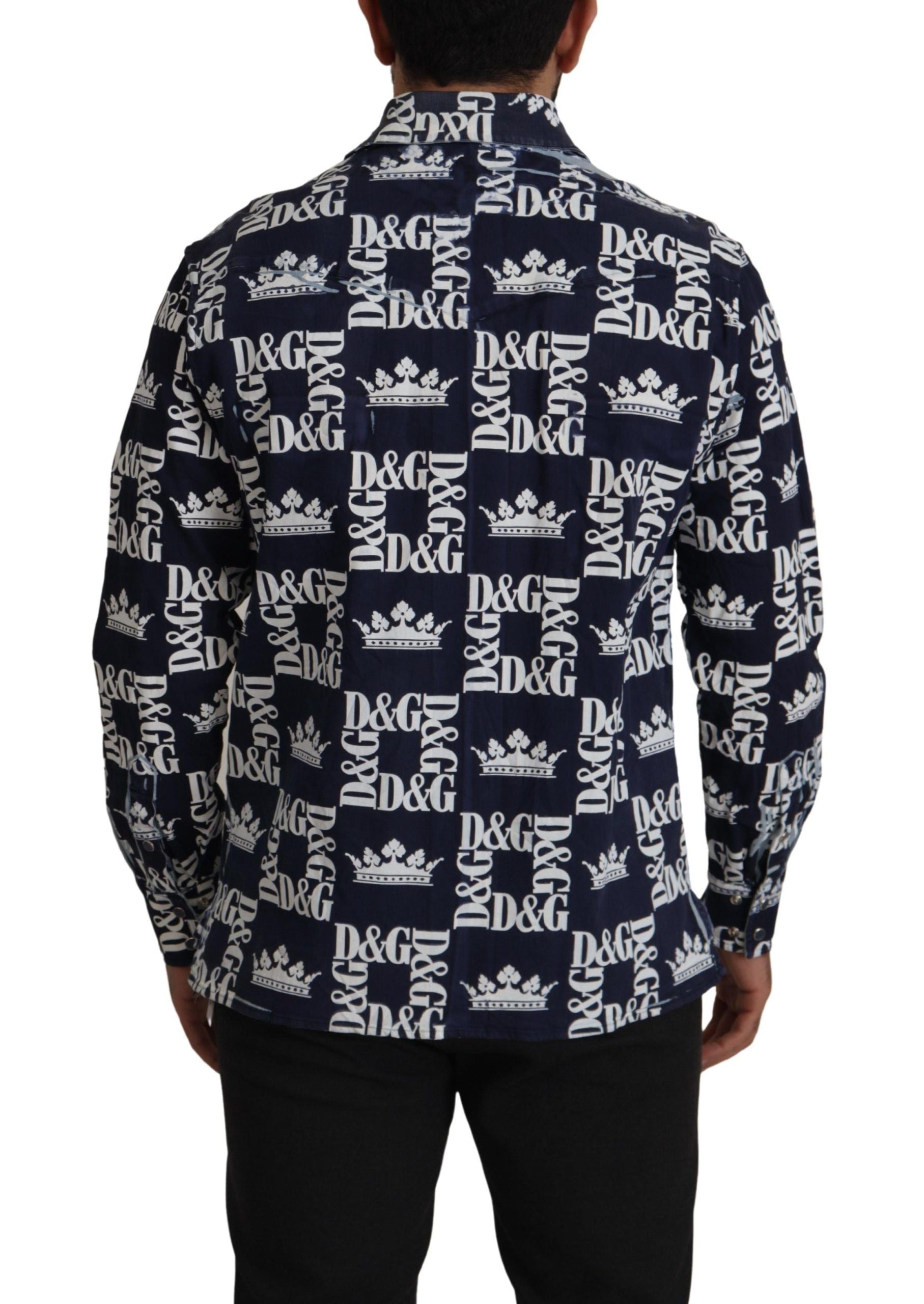Blauw denim stretch DG Crown Logo casual overhemd