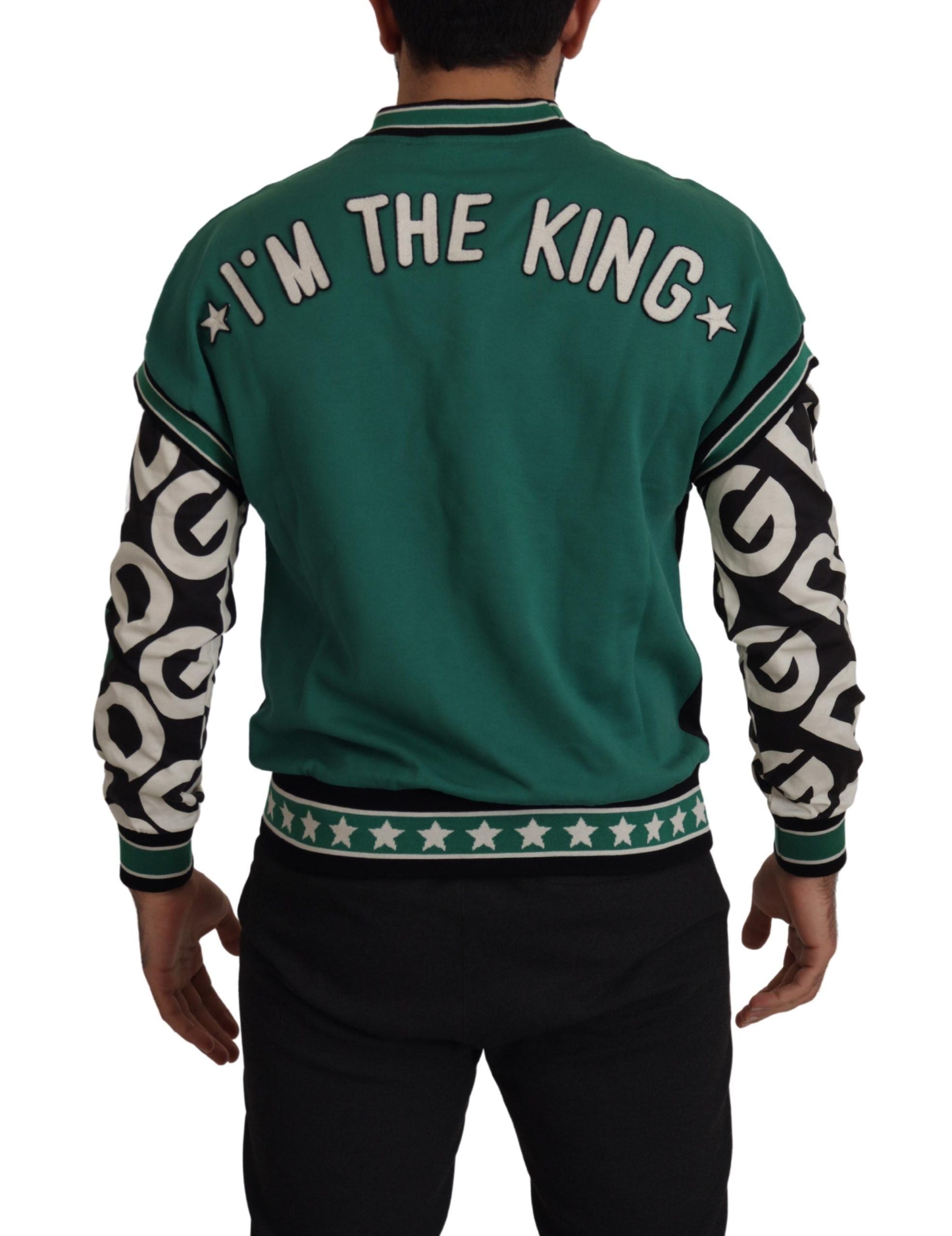 Zwarte groene katoenen KING Star ronde hals trui