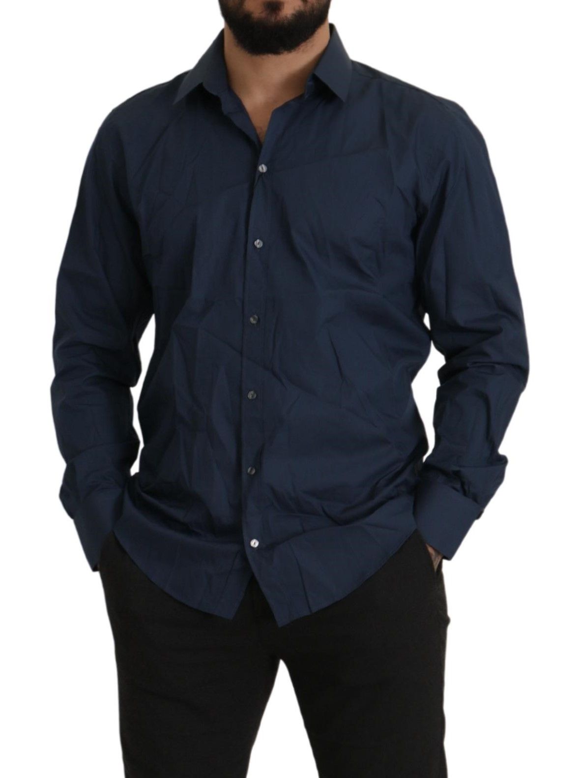 Blauw katoenen MARTINI slim fit overhemd