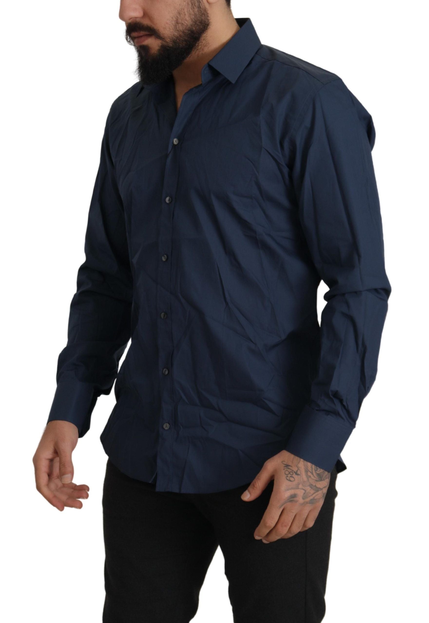 Blauw katoenen MARTINI slim fit overhemd