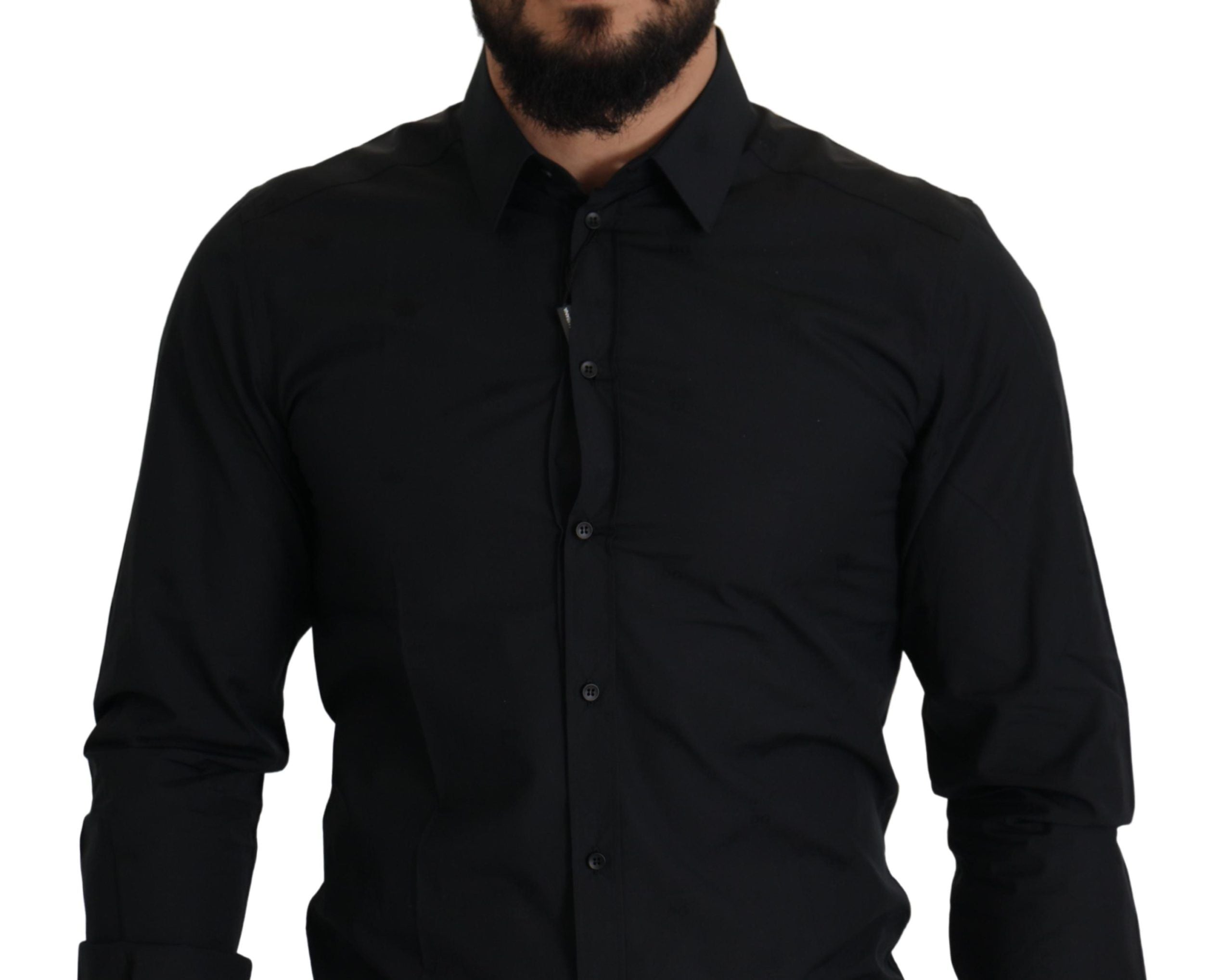Zwart katoenen GOUD slim fit overhemd