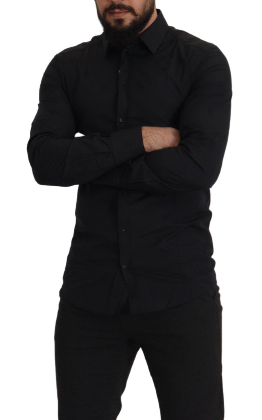 Zwart katoenen GOUD slim fit overhemd