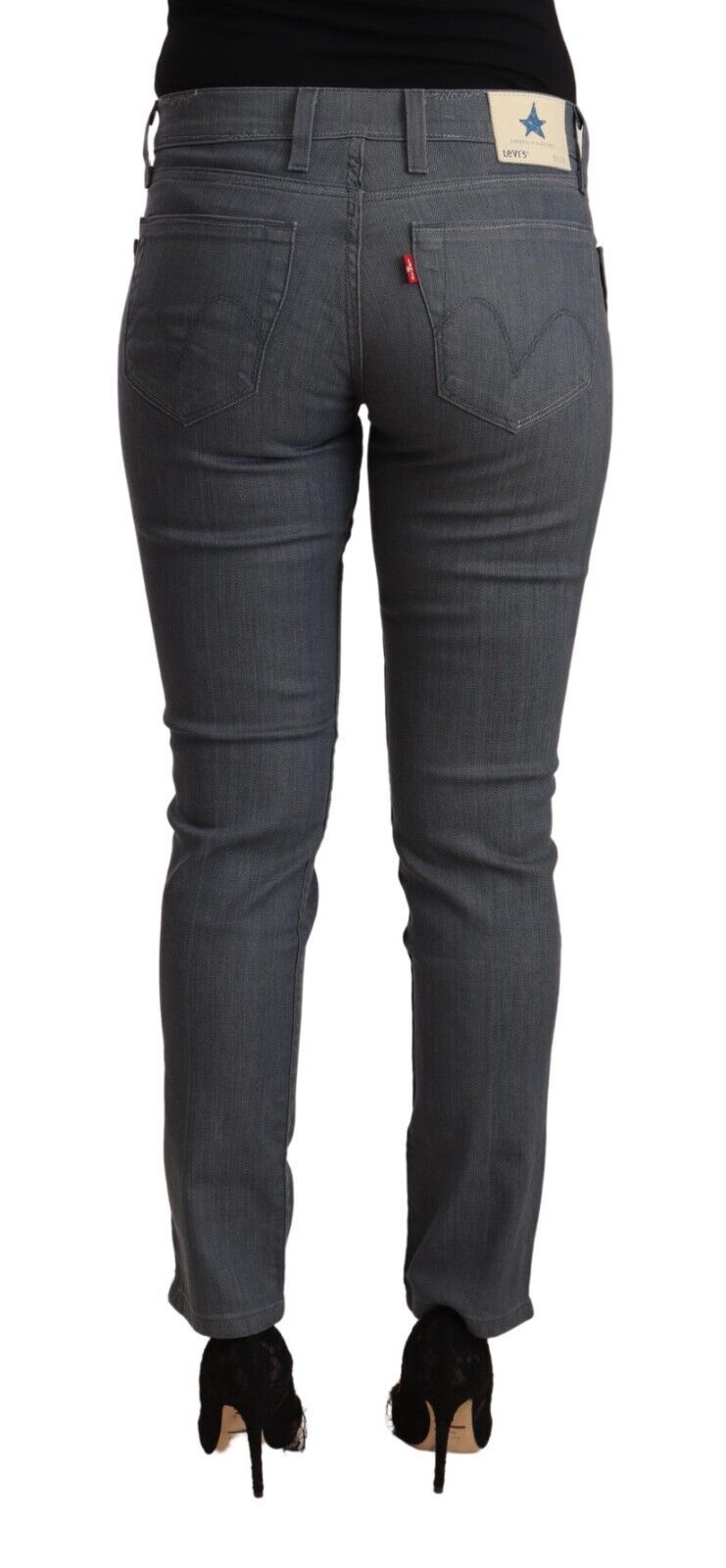 Grijze katoenen skinny denim jeans met lage taille