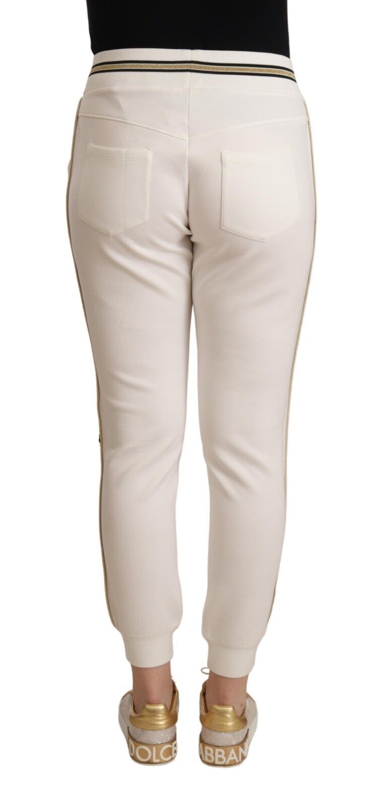 Witte polyester joggingbroek met middelhoge taille