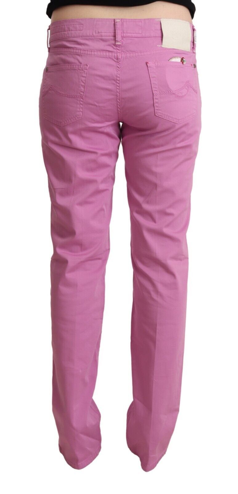 Roze katoenen lage taille denim taps toelopende jeans