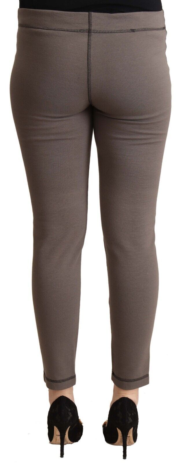 Grijze katoenen stretch legging met middelhoge taille en cropped broek