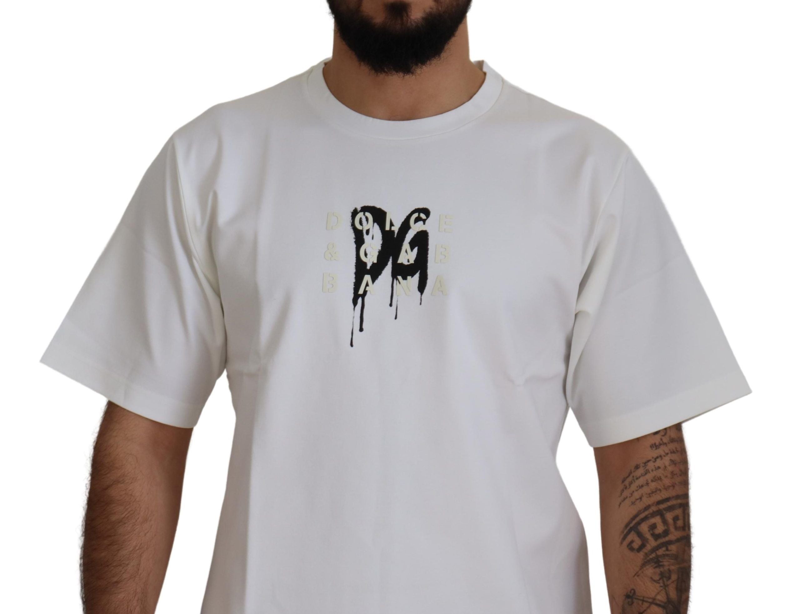 Wit T-shirt met ronde hals en logoprint van katoen
