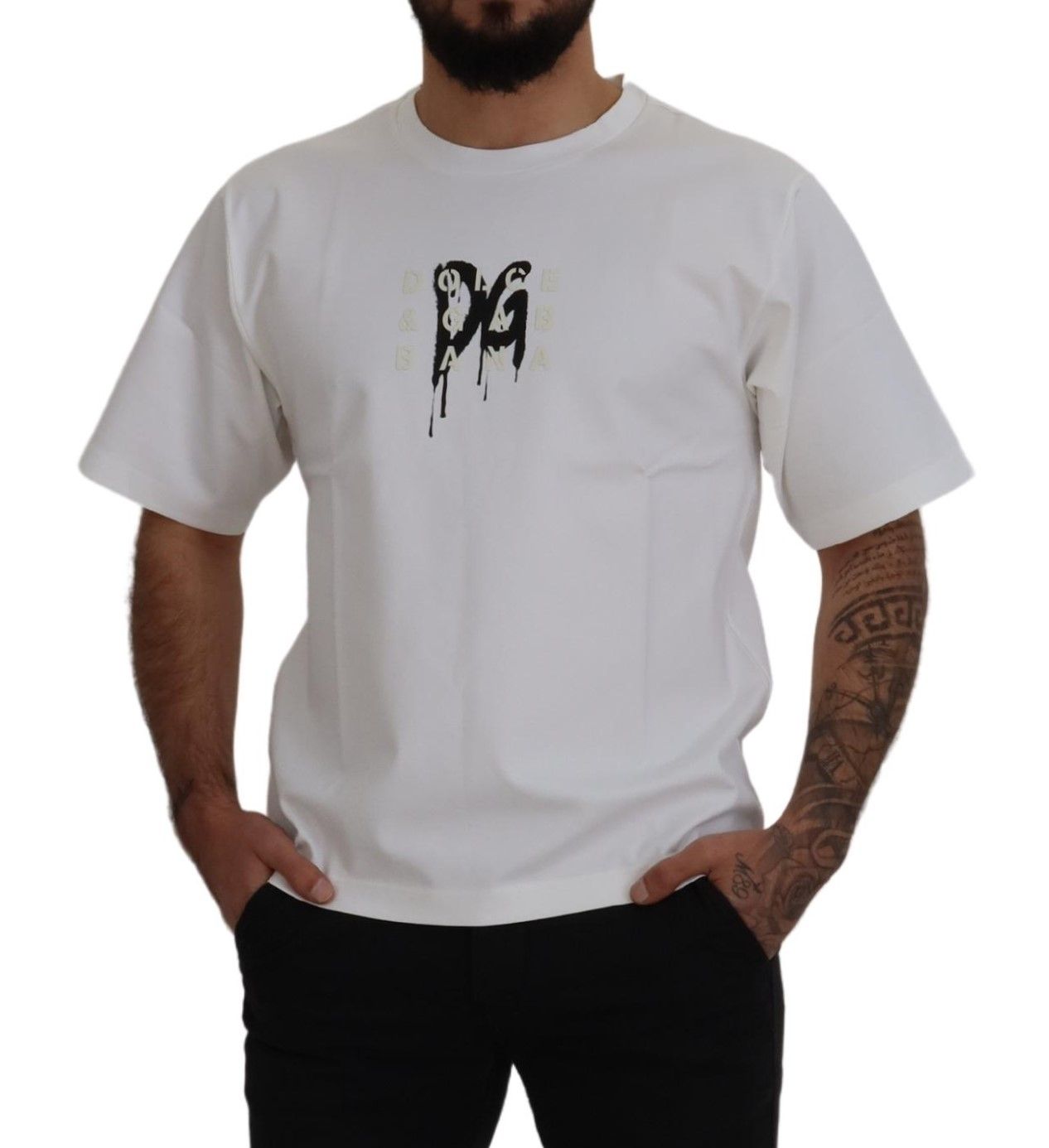 Wit T-shirt met ronde hals en logoprint van katoen