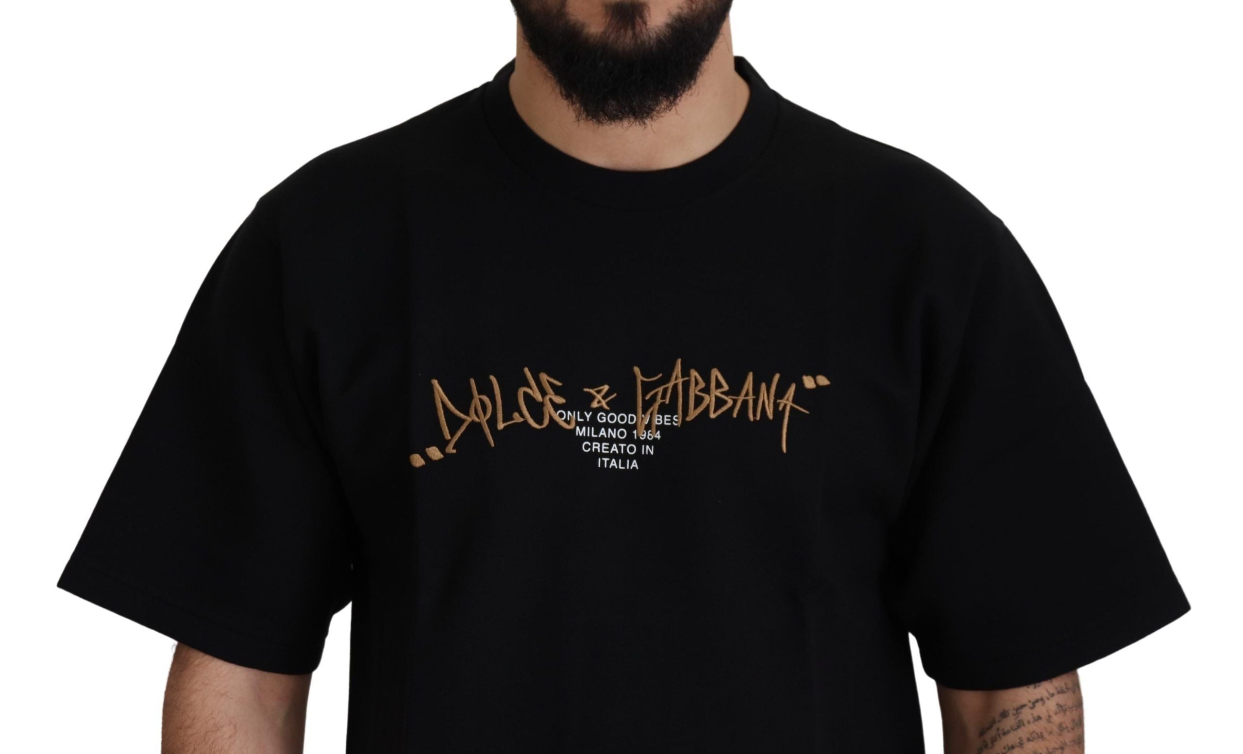 Zwart katoenen T-shirt met ronde hals en logo
