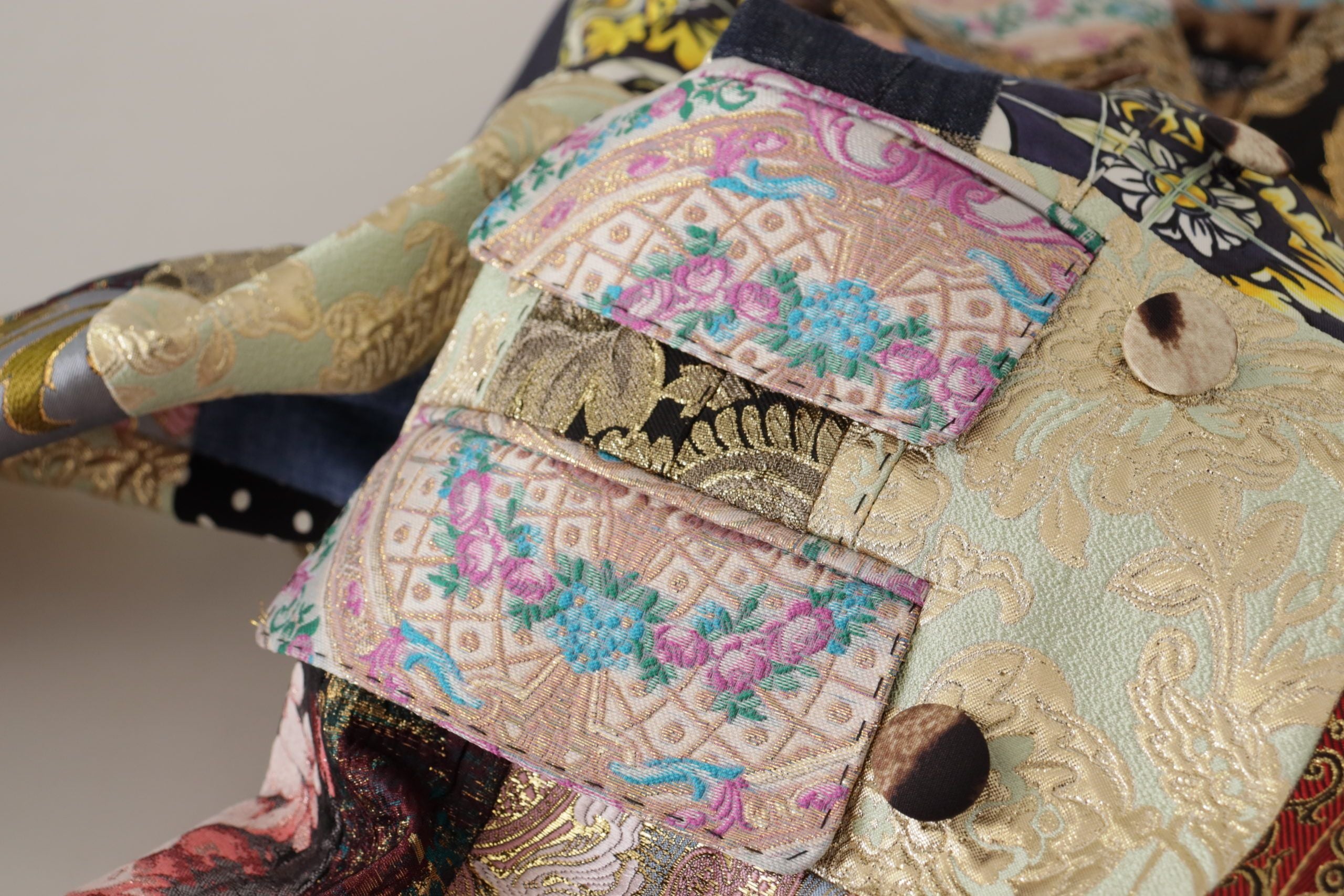 Multicolor dubbelrijs patchwork jacquard blazerjasje
