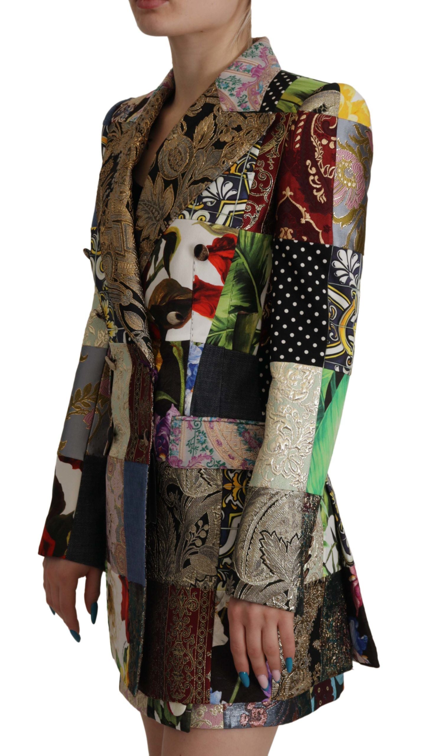 Multicolor dubbelrijs patchwork jacquard blazerjasje