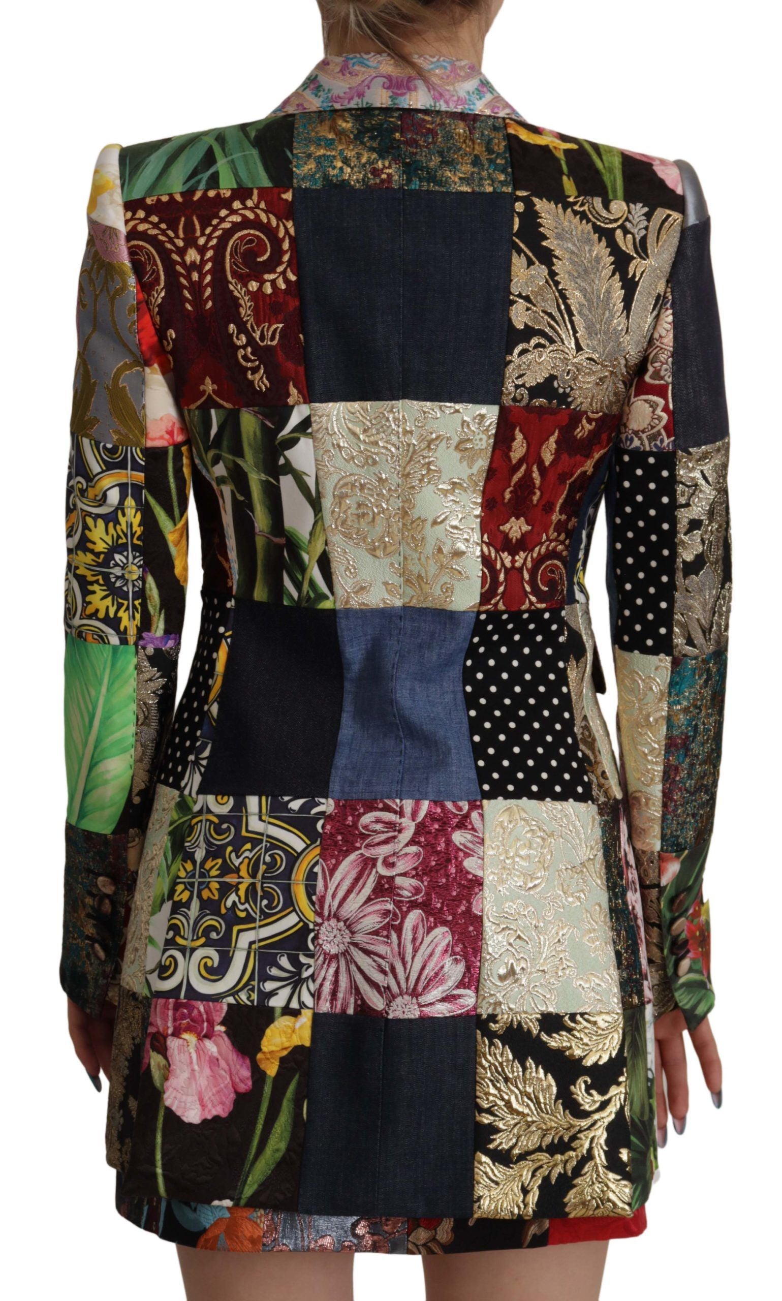 Multicolor dubbelrijs patchwork jacquard blazerjasje