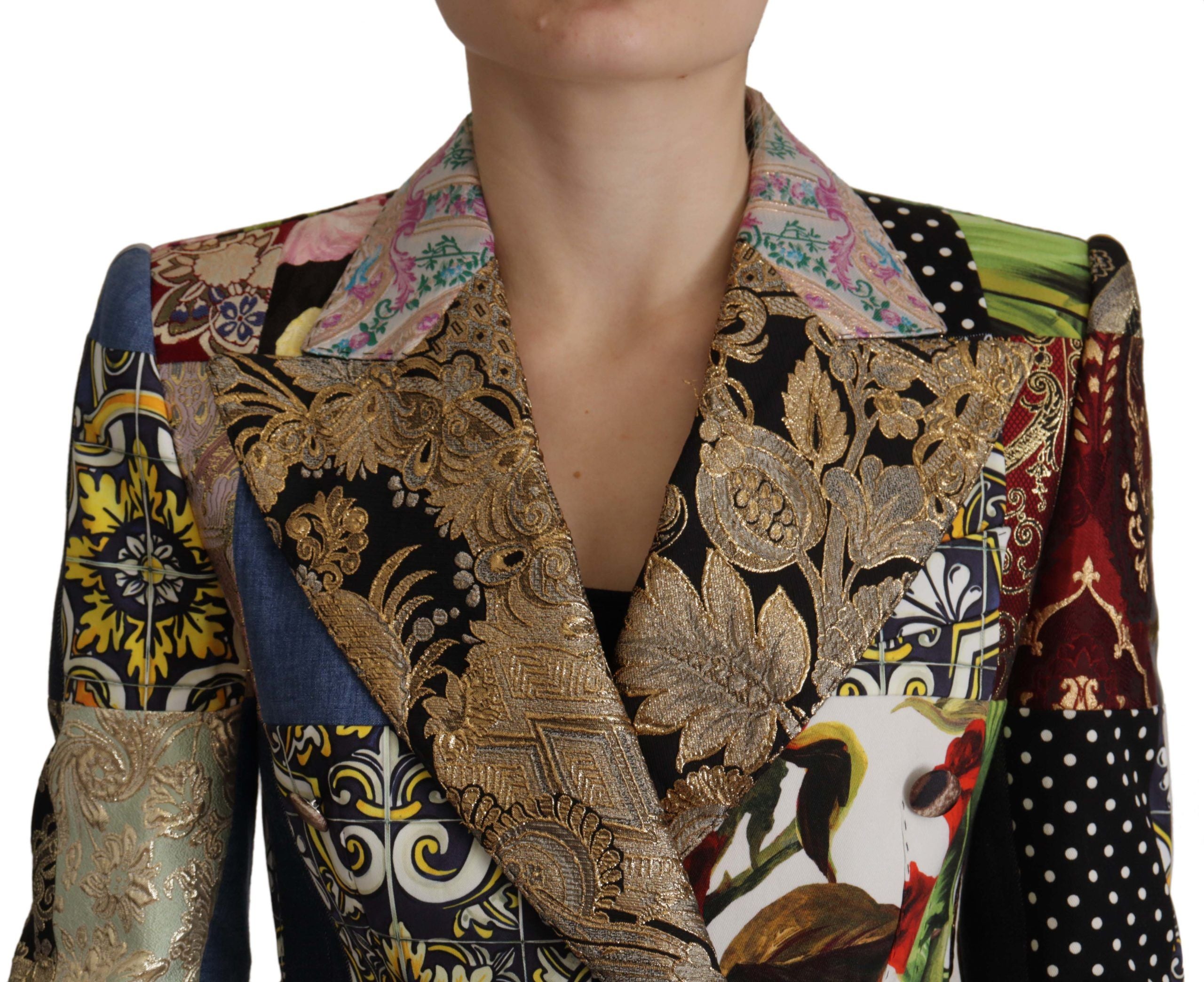 Multicolor dubbelrijs patchwork jacquard blazerjasje