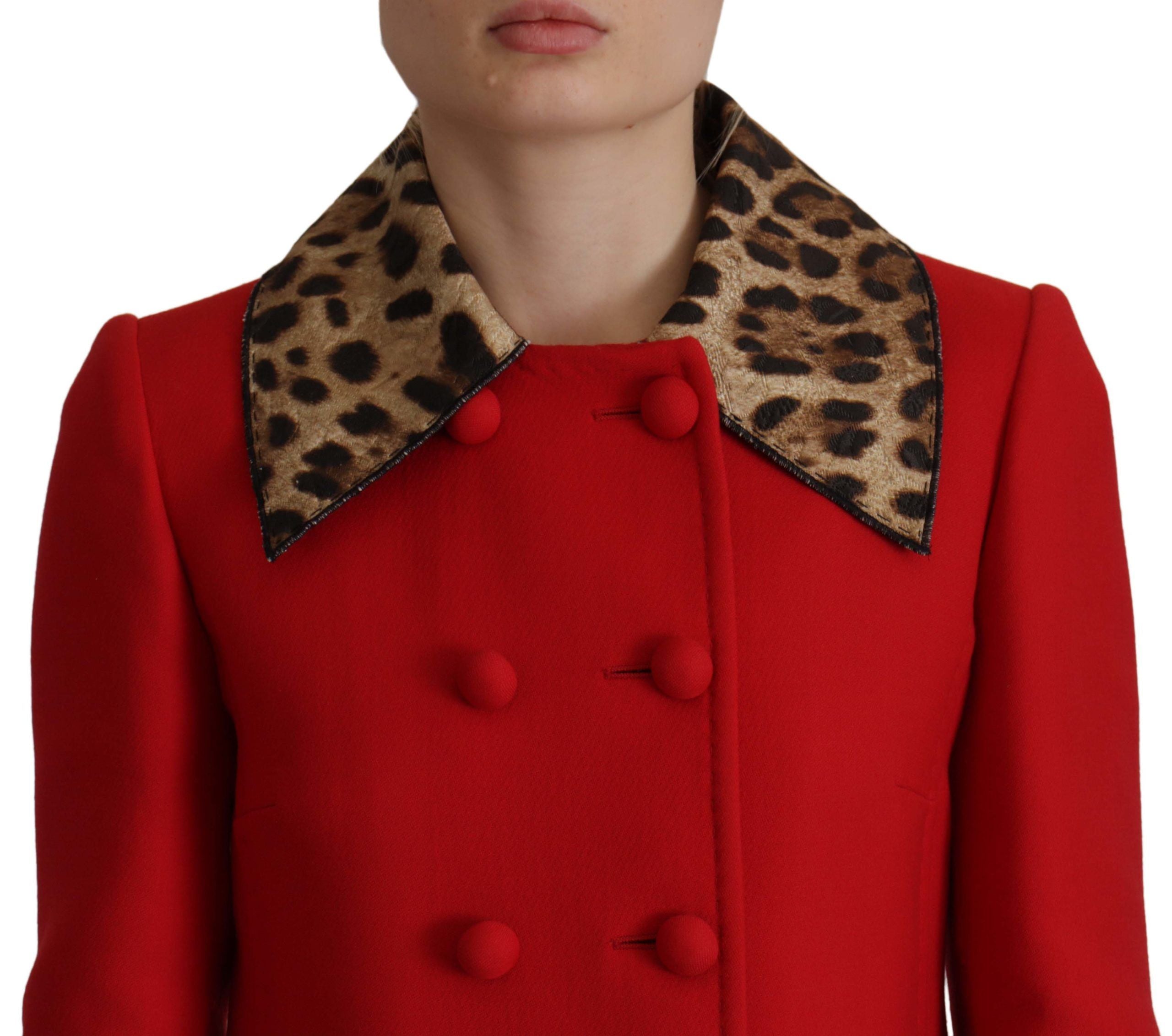 Rode luipaard wollen trenchcoat jas
